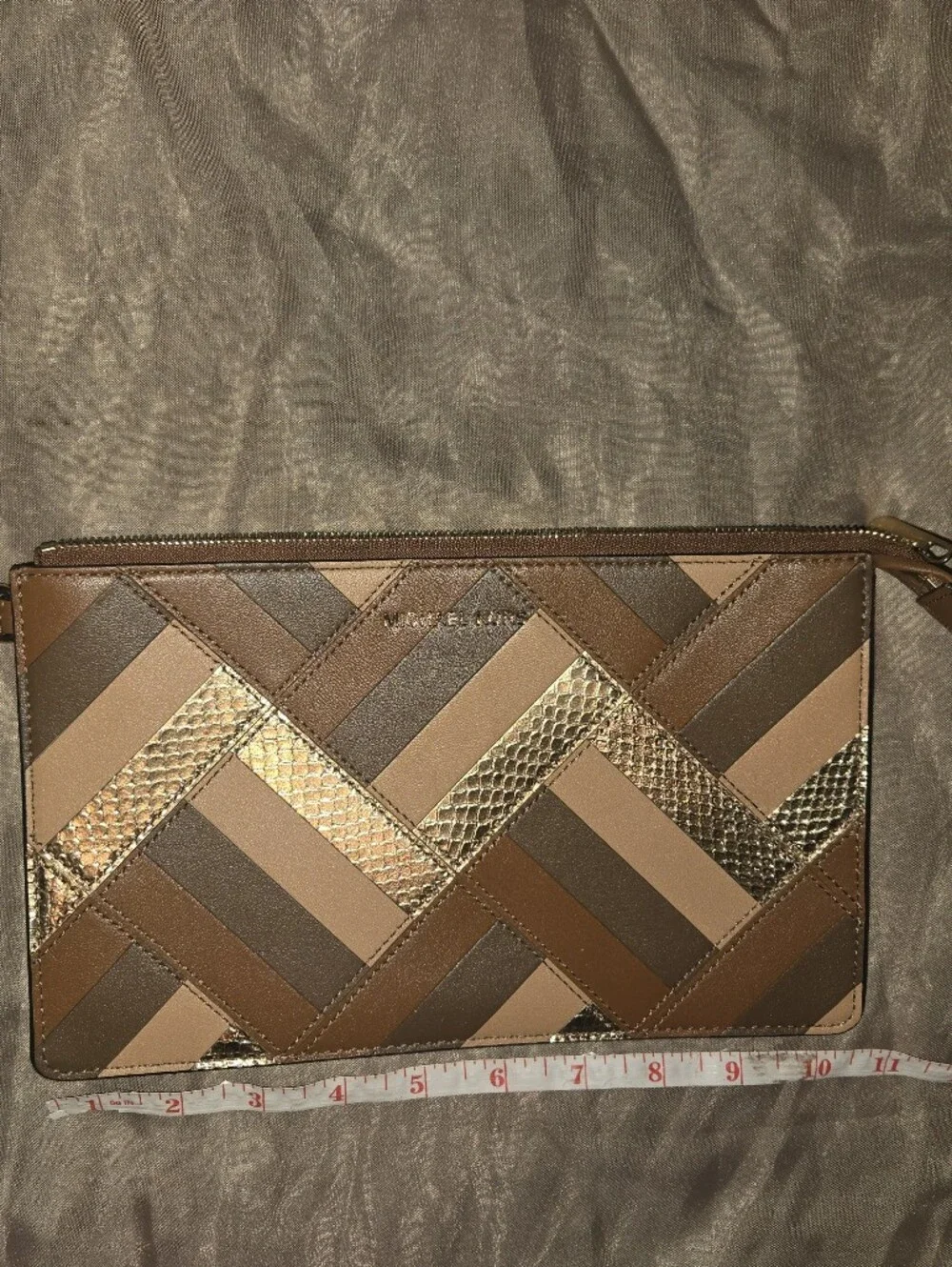 Michael Kors Brown & Gold Patchwork Wristlet Clutch